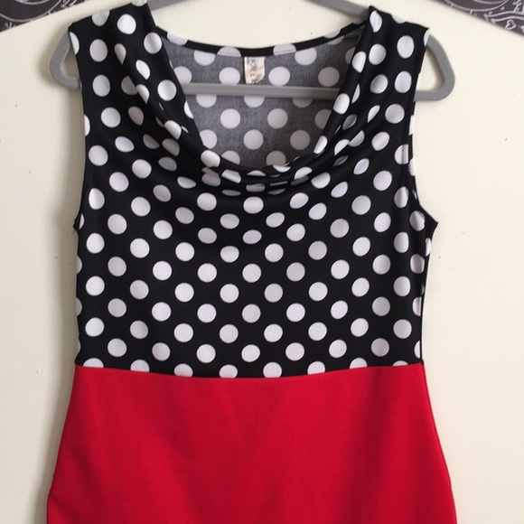 Polka dot W/B and Red Dress - Picture 5 of 8